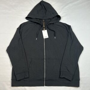 NWT Quince Women Supersoft Fleece Full Zip Up Hoodie Black Size XL Jacket New